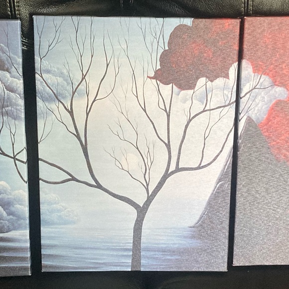 Santin Canvas Wall Art: 3 Piece Panels of Abstract Tree & Cloud Scene - Picture 3 of 13